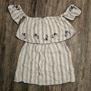 Express Navy and White Striped Off The Shoulder Dress Size SMALL